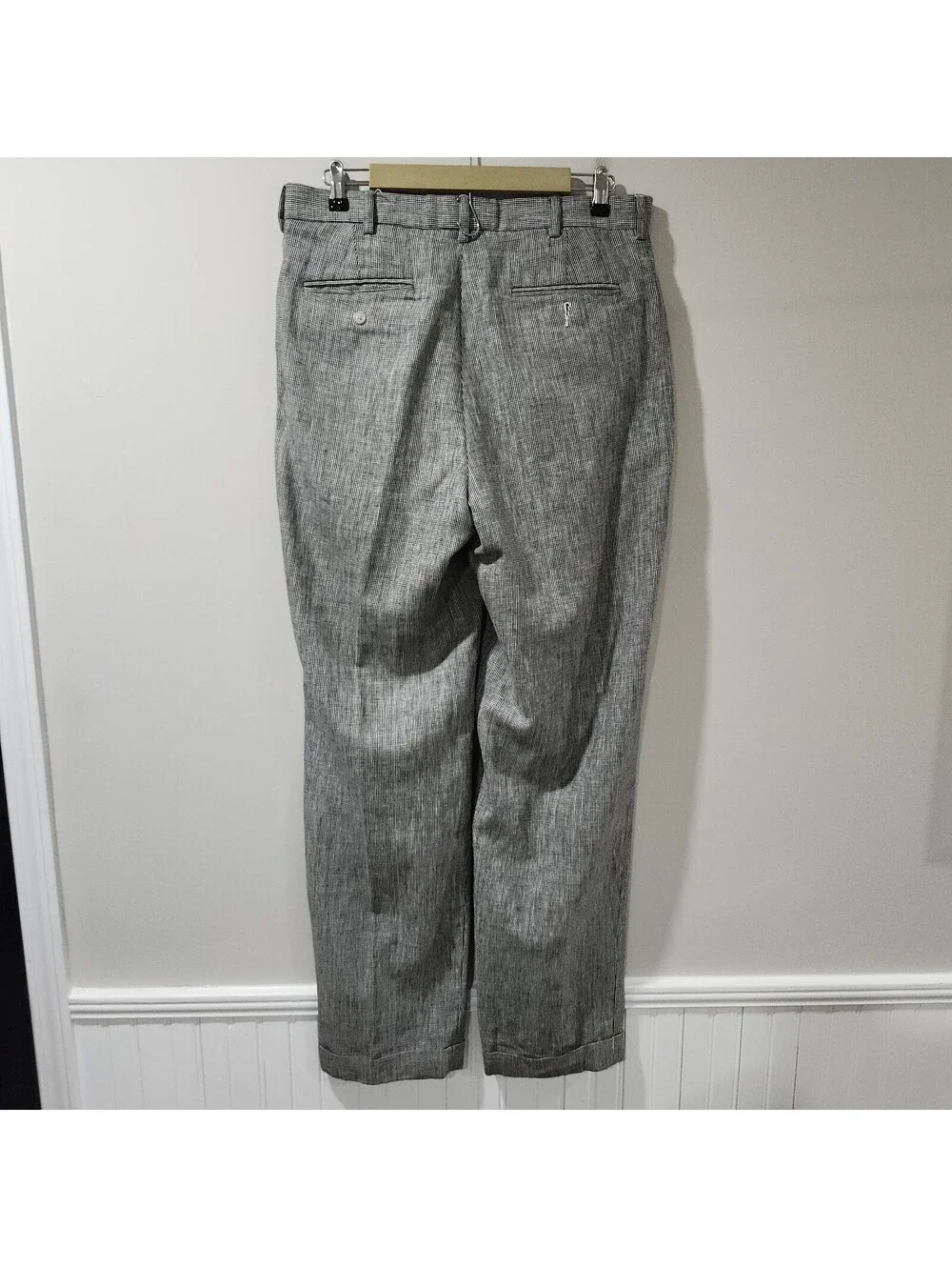 Vintage Polo Ralph Lauren Houndstooth Linen Dress Pants Trousers Pleated Cuffed